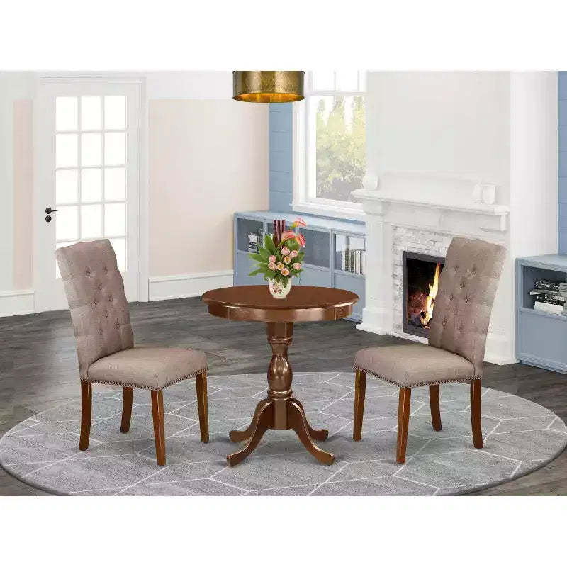 HomeStock Round Dinette Set Dark Fabric Chairs Modern Style