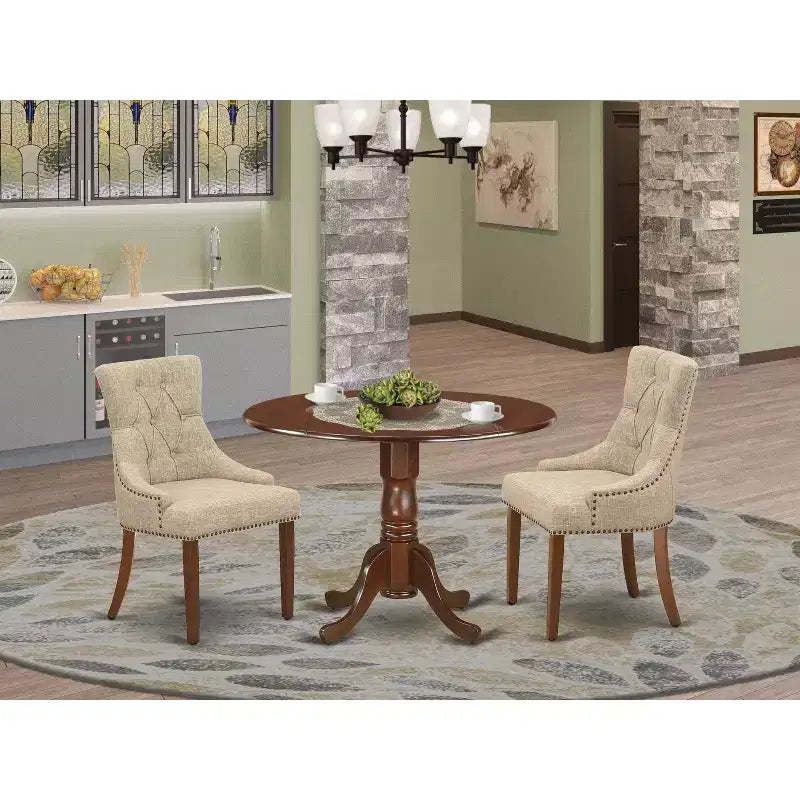 Round Dinette Set 42 Inch Table 2 Chairs Small Space Dining Mahogany Finish