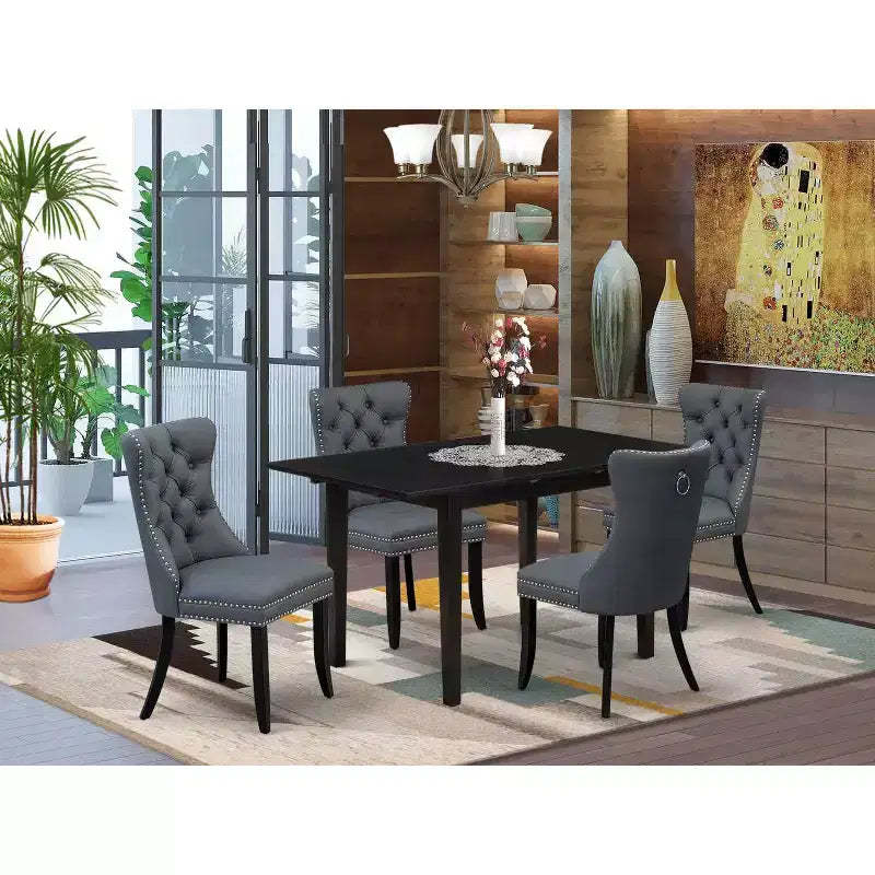 HomeStock NFDA5 Black Rectangle Dining Set with 4 Chairs