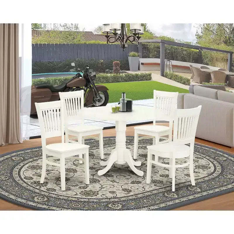 HomeStock Linen White Round Dining Table and 4 Chair Set Modern