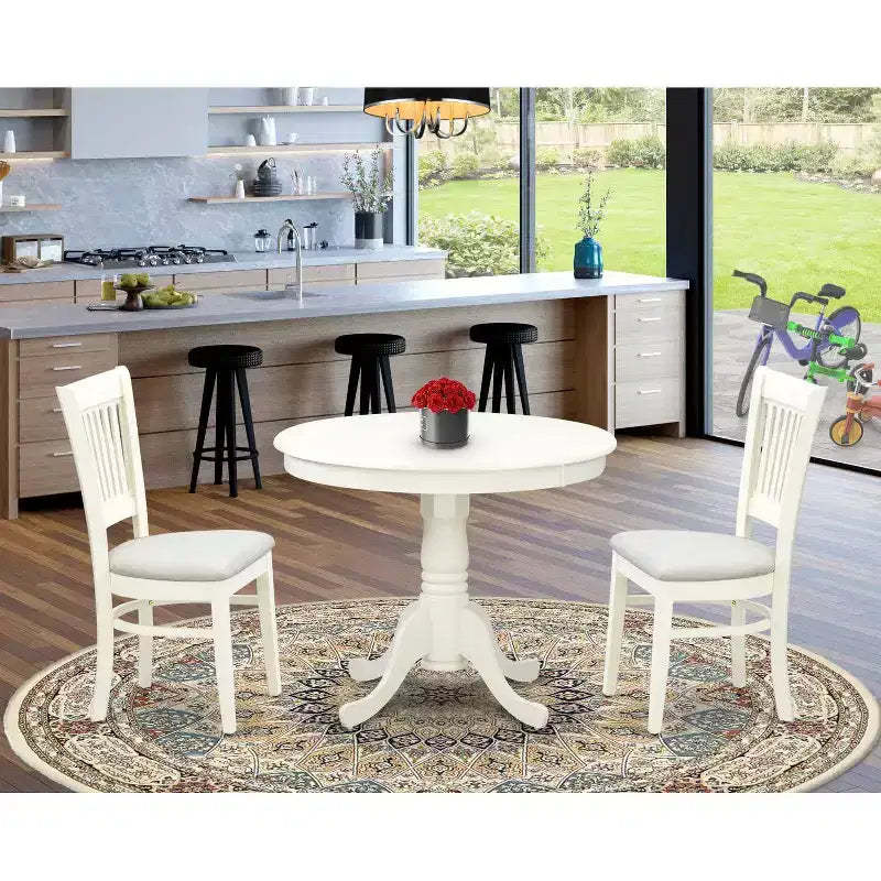HomeStock Linen White 3 Piece Round Dining Set Modern