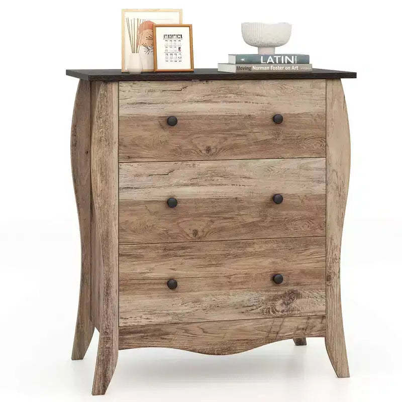 Costway 1/2 PCS 30 Farmhouse Chest of Drawers with 3 Folding Fabric Drawers Anti-tipping Kit Brown