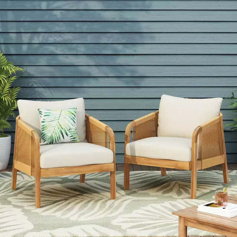 Christopher Knight Home Allerton Outdoor Acacia Wood and Wicker Club Chair with Cushions, Teak and Beige