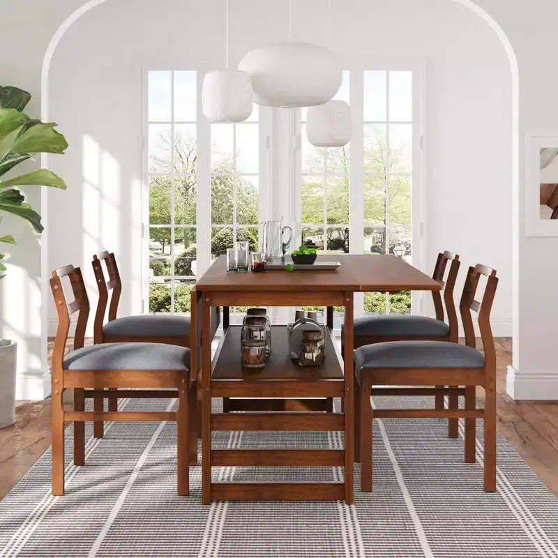 ModernLuxe 5 PCS Extendable Dining Table Set for 4, Dining Set Dinette Kitchen Table Set with Drop Leaves, Storage Shelf, 4 Upholstered Chairs