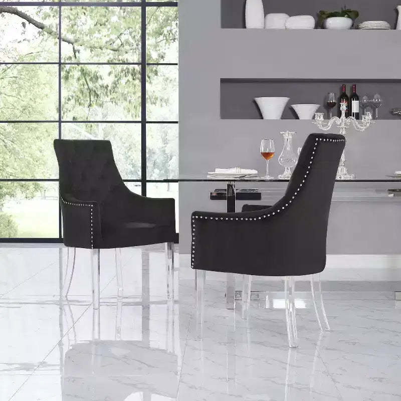 Inspired Home Marilyn Button Tufted Swoop Arm Acrylic Leg Dining Chair (Set of 2)
