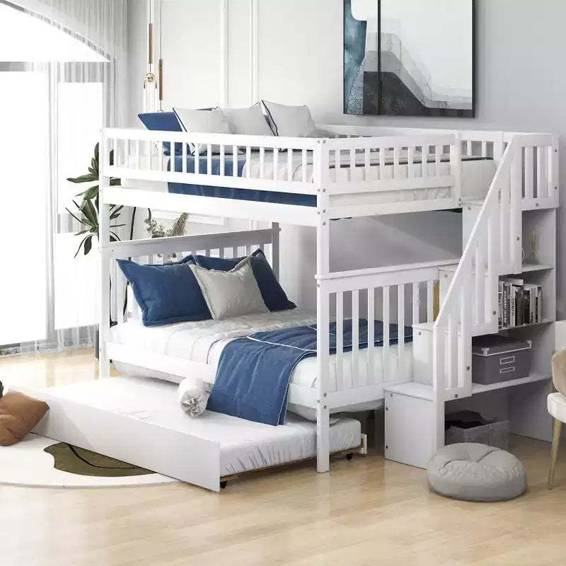 Whisen Wood Bunk Bed with Trundle and Storage Staircase