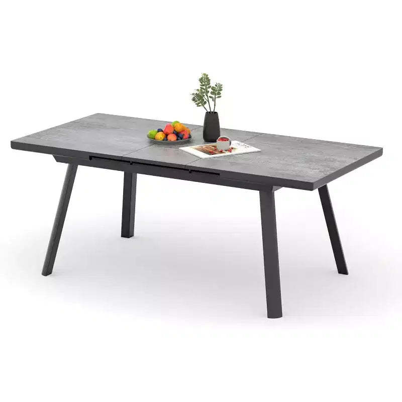 Heynemo Patio Dining Expandable Table, 59- 75 Aluminum Outdoor Dining Table with Adjustable Feet for 4-8 Person, Backyard Garden Porch Deck