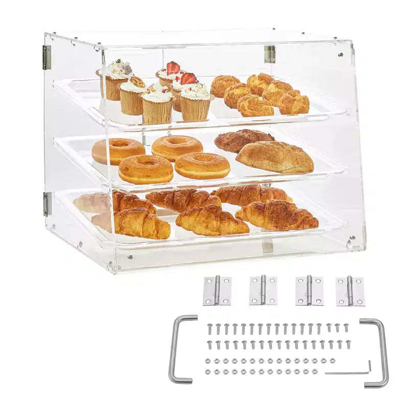 VEVOR Pastry Display Case, 3-Tier Commercial Countertop Bakery Display Case, Acrylic Display Box with Rear Door Access ,20.7x14.2x16.3