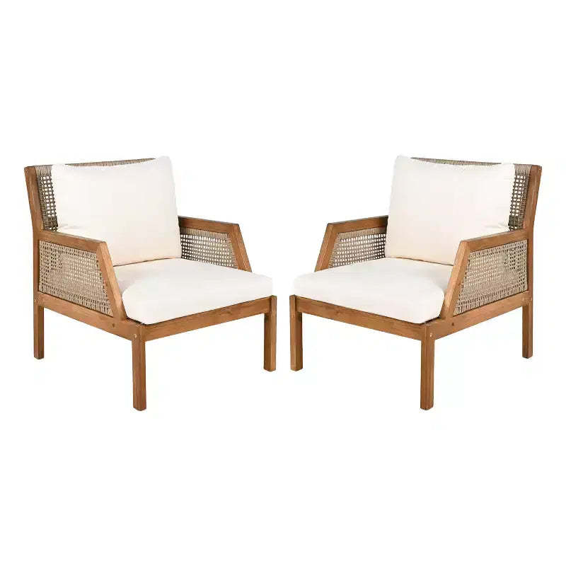 Christopher Knight Home Grania Patio Rattan and Acacia Wood Club Chair with Cushion, Brown/Cream