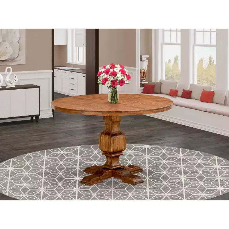 HomeStock Round Kitchen Dining Table Pedestal Table Antique Walnut Finish