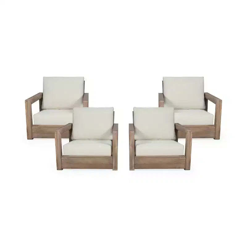 Christopher Knight Home Westchester Outdoor Acacia Wood Club Chairs with Cushions (Set of 4), Brown/Beige