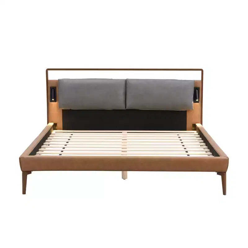 Christopher Knight Home Carina Contemporary Faux Leather Platform Bed with 2 Night Lights, Brown/Gray
