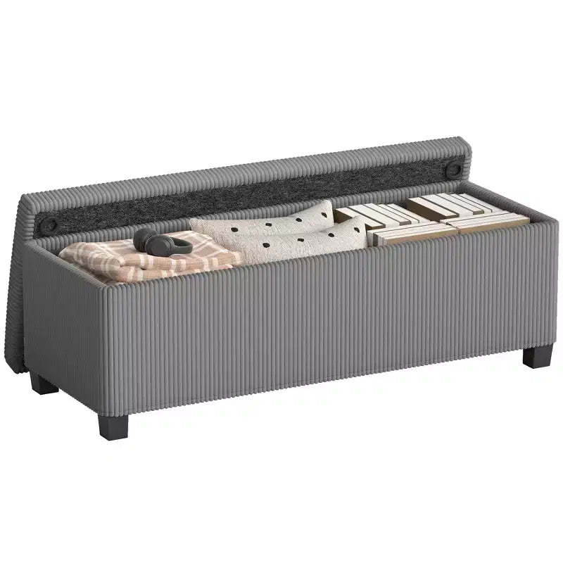 HOMCOM 44 Inches Storage Ottoman Bench, Corduroy End of Bed Foot Rest with Lid, Legs, Storage Chest for Living Room, Bedroom, Entryway, Gray