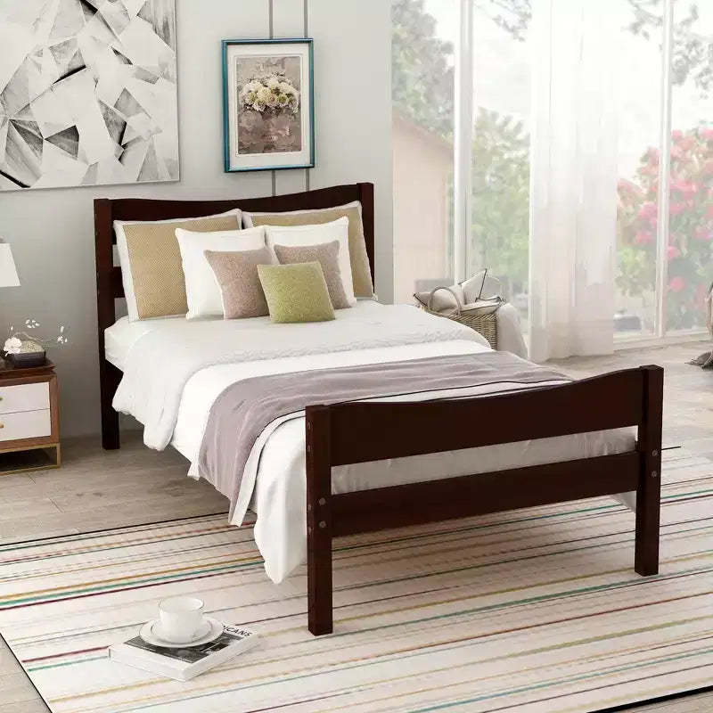 Whisen Morden Design Twin Size Wood Platform Bed with Headboard