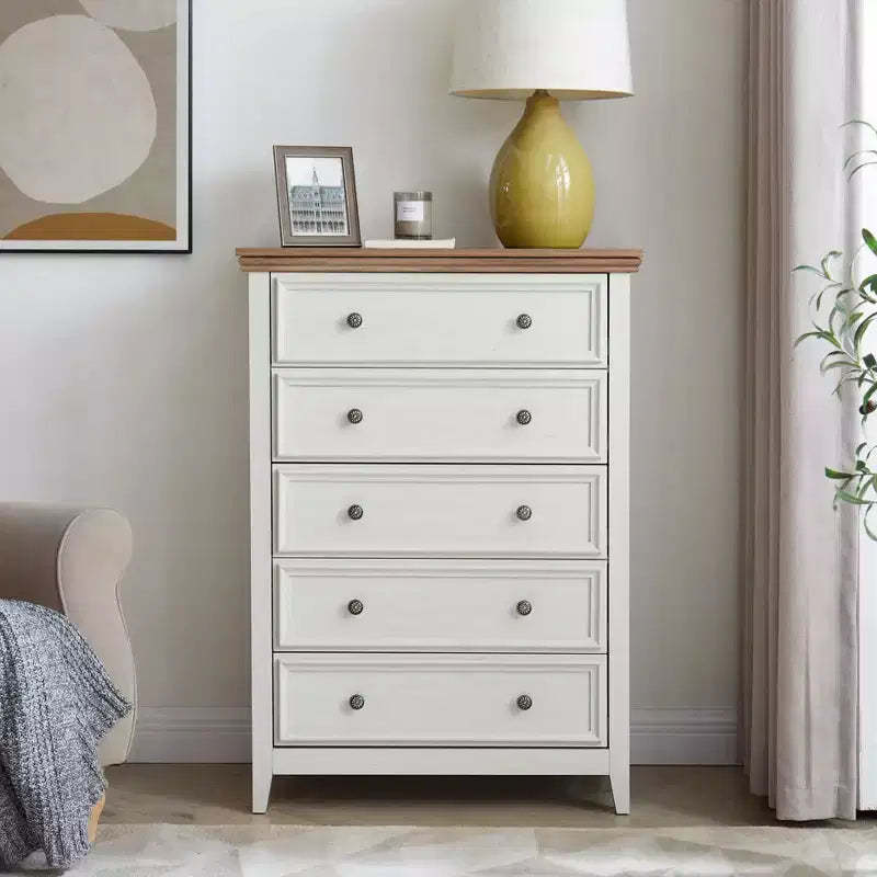 AndMakers Beige 44.3 in. H Accent Cabinet with 5 Drawers