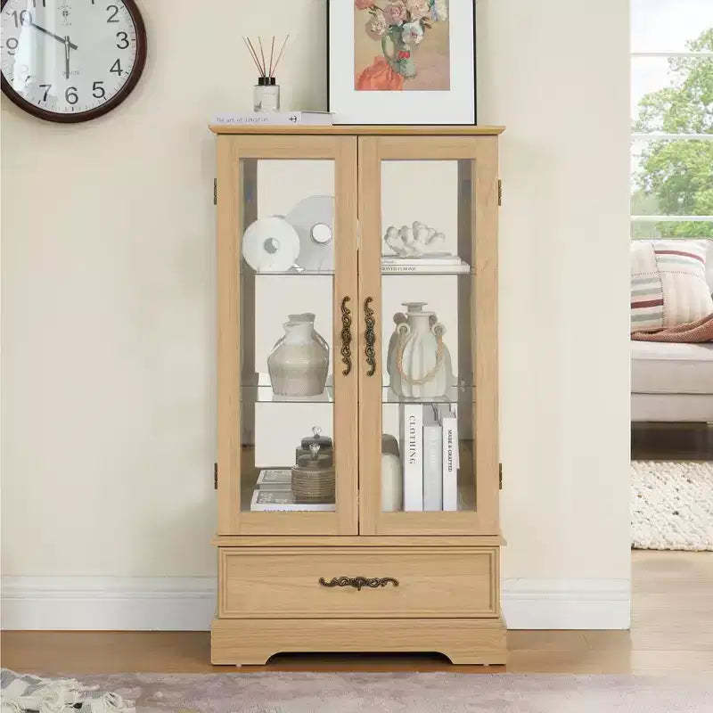 AndMakers 25.98 in. Display Cabinet with 1 Drawer and 2 Glass Doors