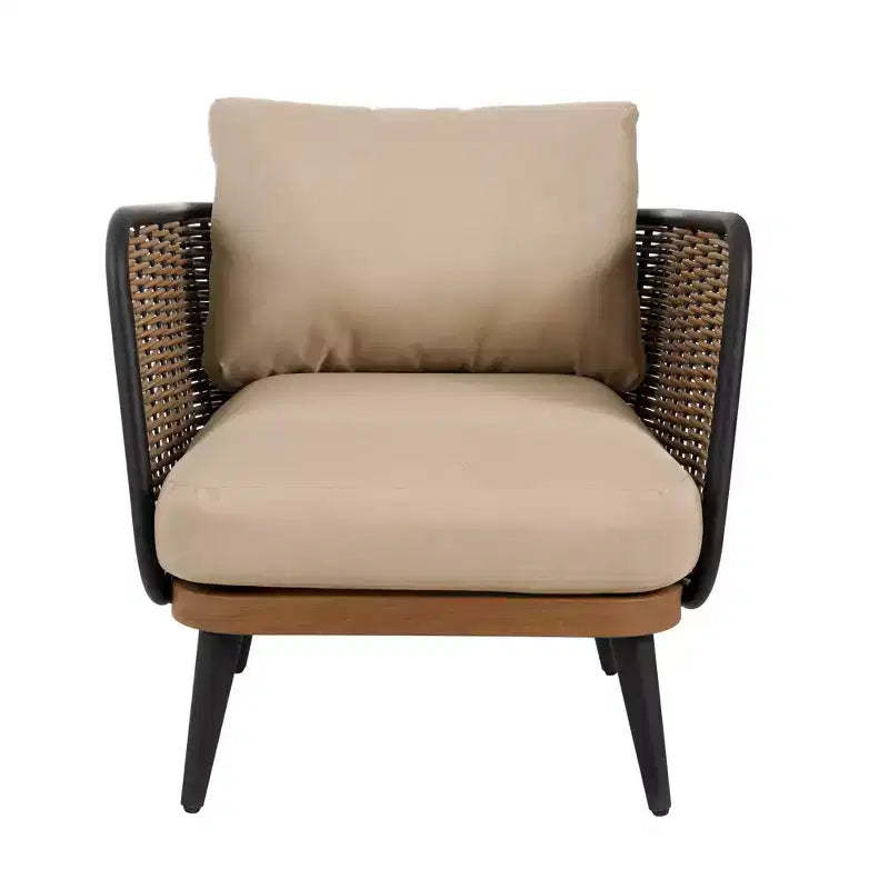 Christopher Knight Home Bonita Patio Rustic Iron and Rattan Club Chair with Cushions, Beige