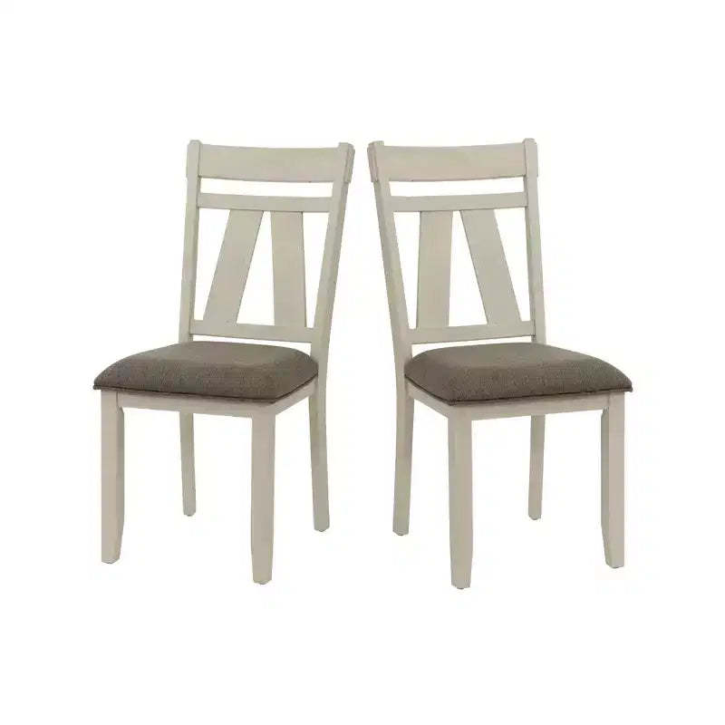 Simple Relax Set of 2 Fabric Dining Chairs with Slatted Backrest in Grey and White