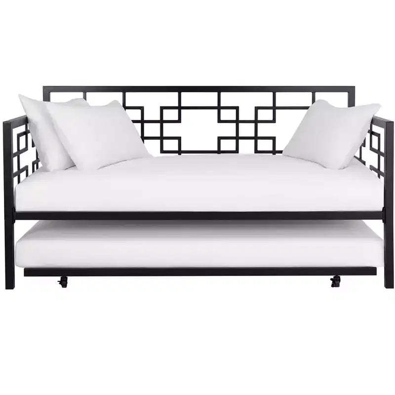 RealRooms Penelope Metal Geometric Daybed with Trundle, Twin, Black