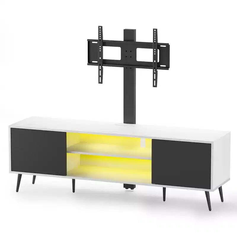 Skyzoo TV Stand with Swivel Mount for 50/55/65 inches TV with LED Light & Power Outlet for Living Room, Height Adjustable, White