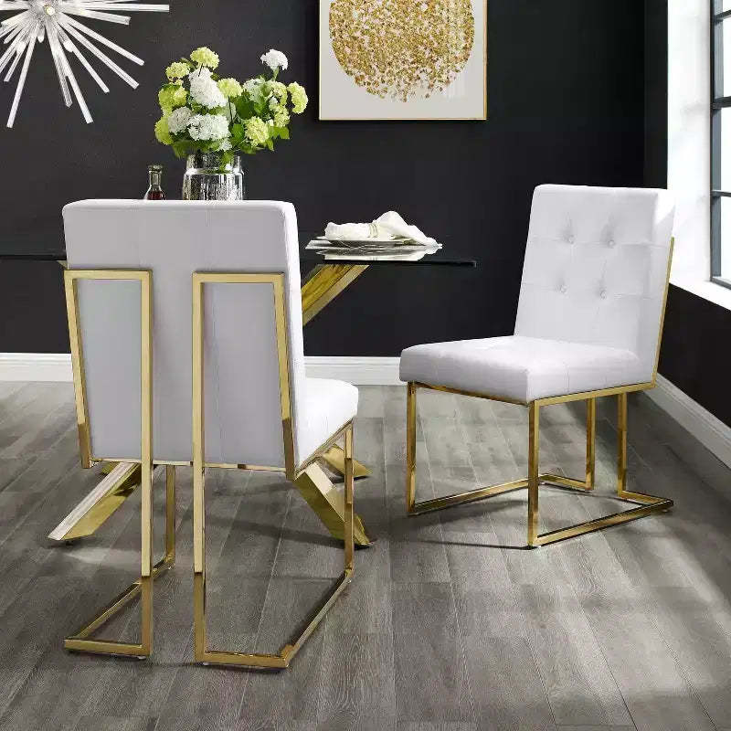 Inspired Home Vanderbilt Armless Dining Chair with Stainless Steel Frame (Set of 2)