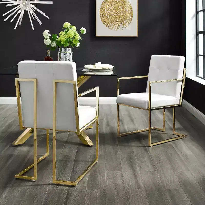 Inspired Home Vanderbilt Button Tufted Dining Chair with Stainless Steel Frame (Set of 2)