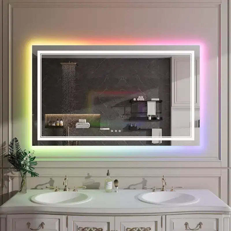 LED Bathroom Mirror with Front & Back Lighting-Dimmable Vanity Mirror, 3 Color Options, Anti-Fog, IP54 Waterproof, Horizontal/Vertical Mount