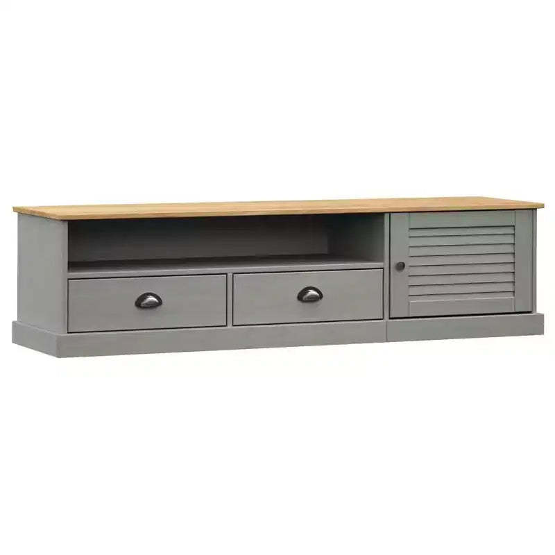 vidaXL Solid Pine Wood VIGO TV Stand - Gray Media Console with Drawers, Entertainment Center, and Shutter Door Design for Living Room