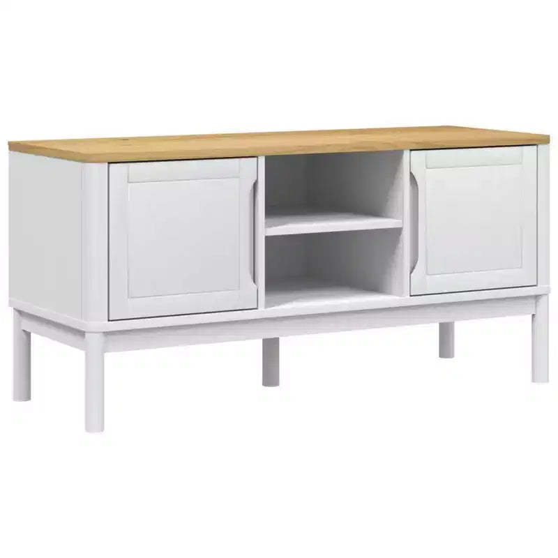 vidaXL TV Stand Floro - Solid Pine Wood - Modern White Cabinet - 44.9x16.9x21.7 - Fits 51-60 TVs - Ample Storage - Ideal for Living Room
