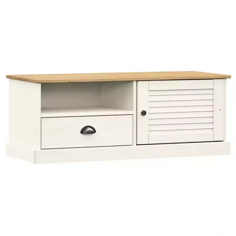 vidaXL VIGO White Solid Wood Pine TV Stand Entertainment Center - 41.7x15.7x15.7 with Drawer, Open Shelf & Cabinet, Easy Clean