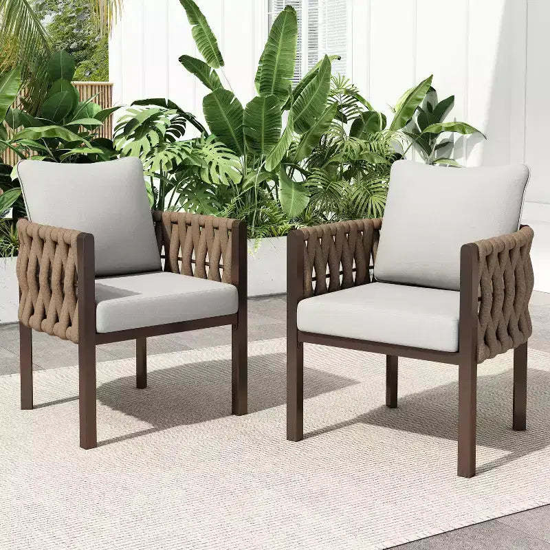 Christopher Knight Home Efraim Patio Rope Weaving Metal Club Chair with Cushion (Set of 2)