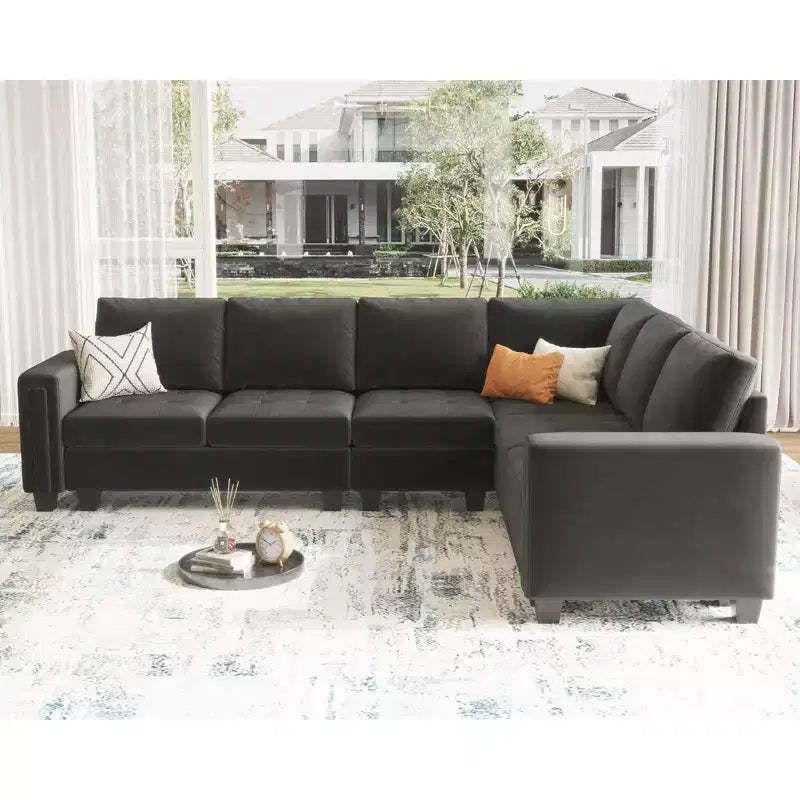 Belffin Modular Velvet Tufted L Shaped Sofa Couch with Reversible Chaise Convertible Modular Sectional Sofa Set with Storage Ottoman