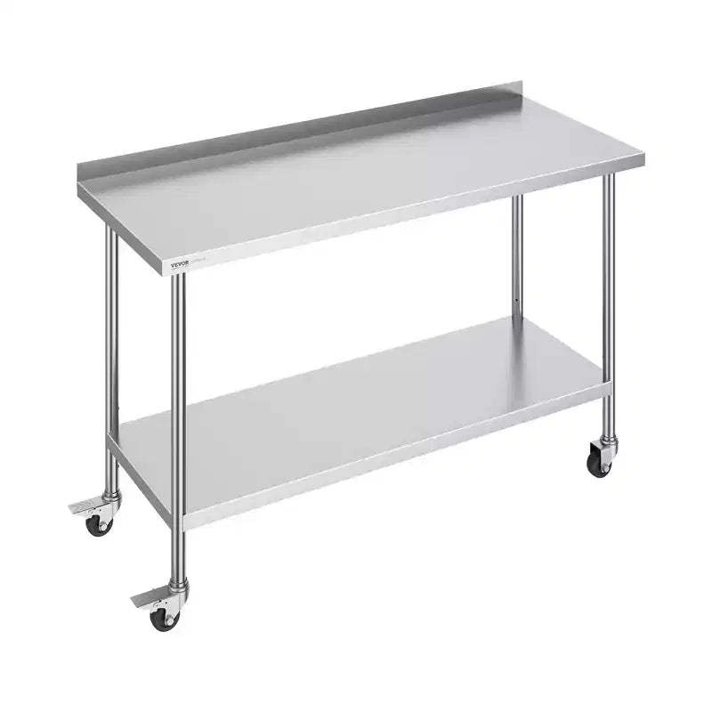 VEVOR 24 x 60 x 40 Inch Stainless Steel Work Table, Commercial Food Prep Worktable with Casters, Heavy Duty Prep Worktable, Metal Work Table