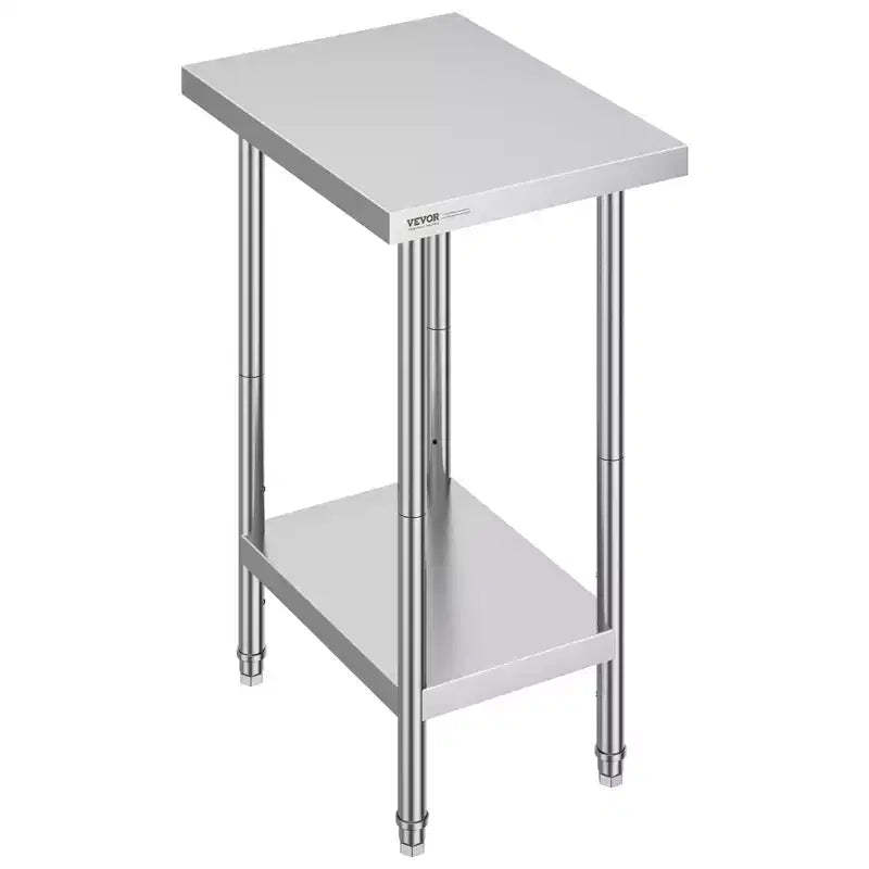 VEVOR Stainless Steel Prep Table, 24 x 18 x 34 Inch, 640 lbs Load Capacity, Heavy Duty Metal Worktable with 3 Adjustable Height Levels