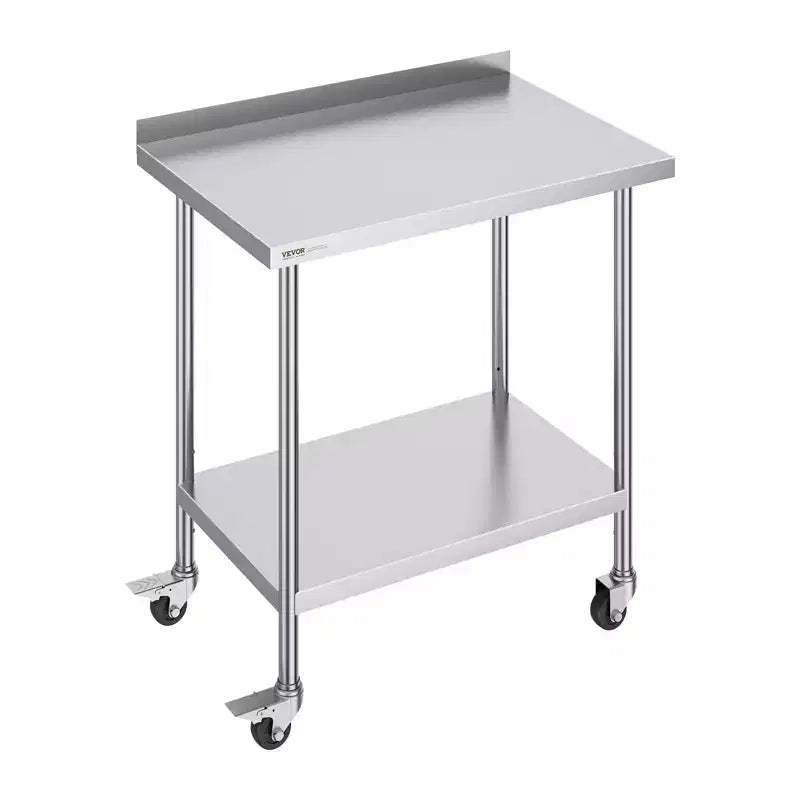 VEVOR 24 x 36 x 40 Inch Stainless Steel Work Table, Commercial Food Prep Worktable with Casters, Heavy Duty Prep Worktable, Metal Work Table