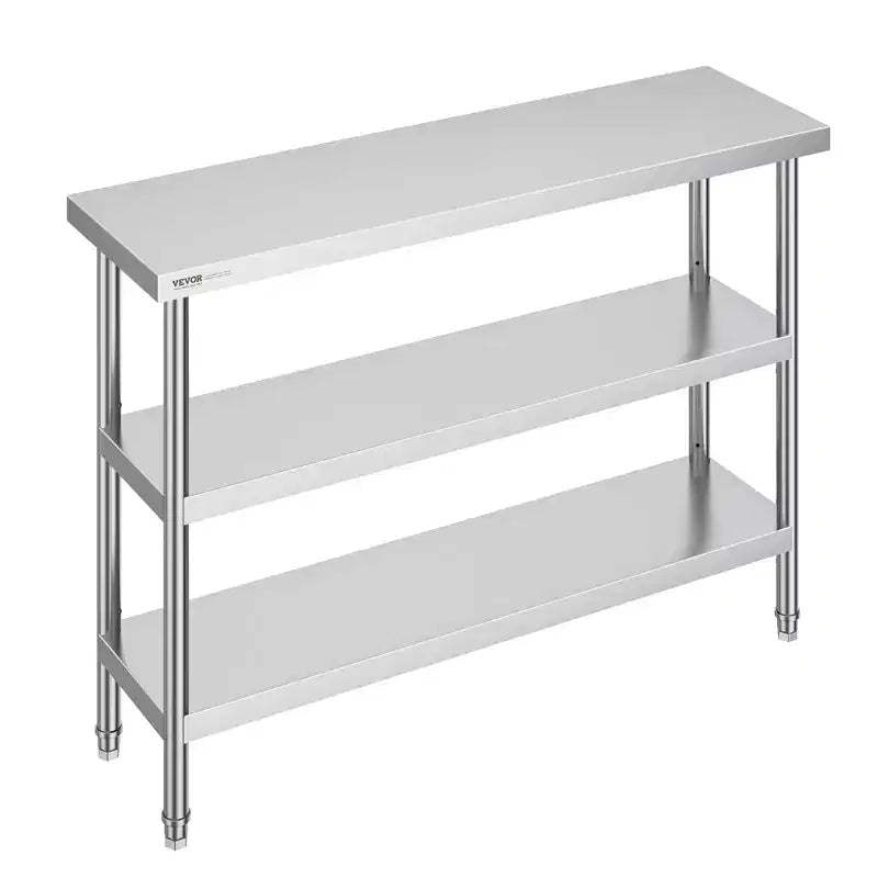 VEVOR Stainless Steel Food Prep Table, 14 x 48 x 34 Inch Commercial Kitchen Worktable, with 2 Adjustable Undershelf, Heavy Duty Prep Table