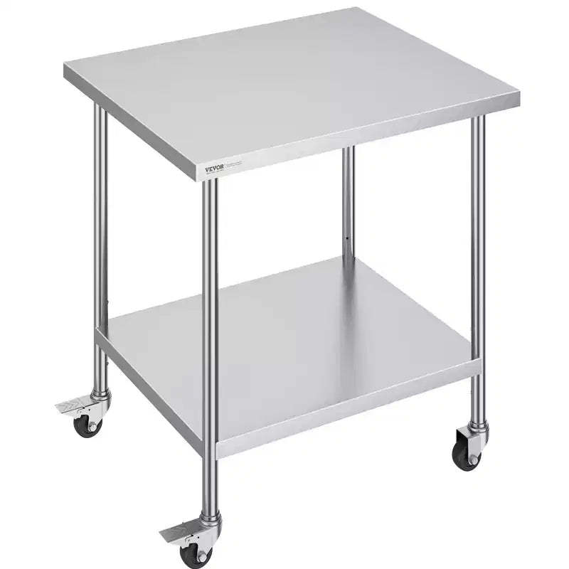 VEVOR Stainless Steel Work Table 30 x 36 x 38 Inch, with 4 Wheels, 3 Adjustable Height Levels,HeavyDuty Food Prep Worktable for Commercial Kitchen