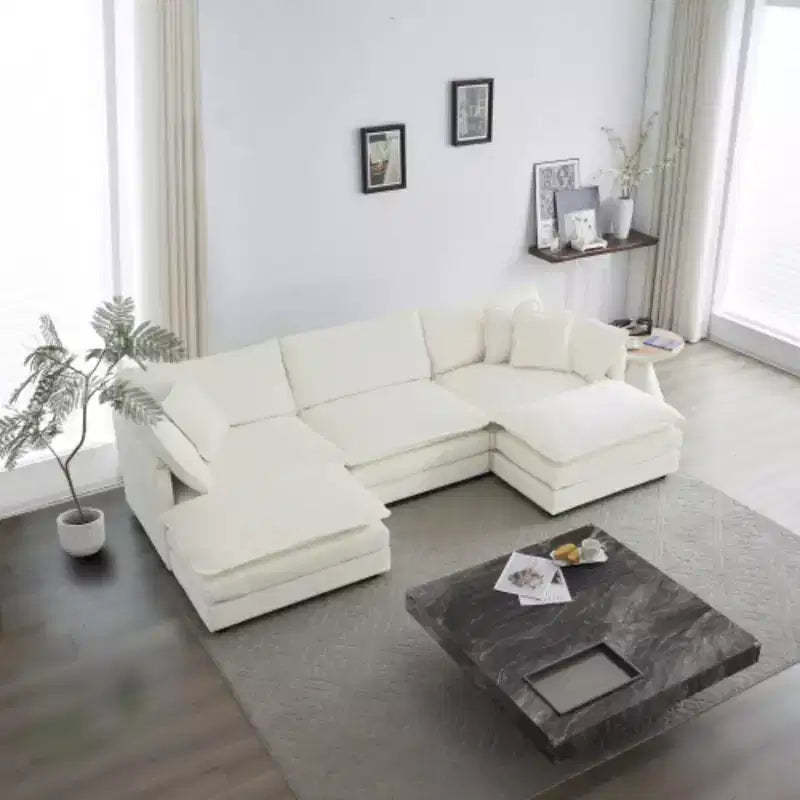 U-Shaped Sectional Sofa with Reversible Footrest, 5-Seater Convertible Corner Couch Accompanied by 2 Ottomans