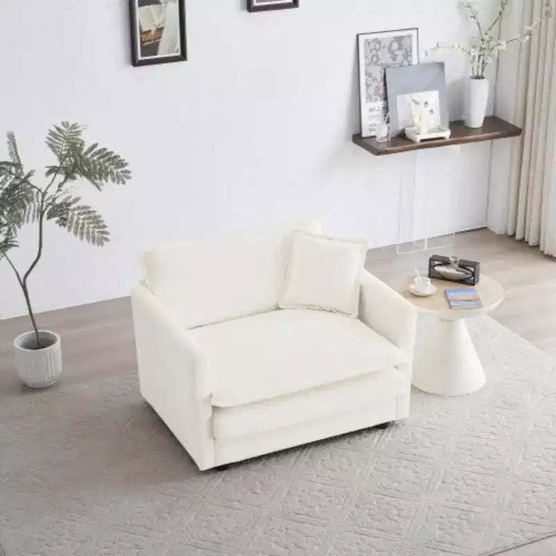 Plush Single Seat Sofa: White Chenille, Perfect for Reading