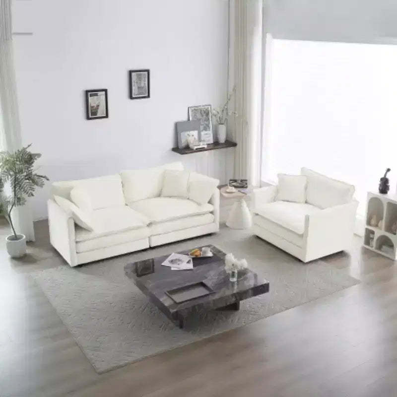 Stylish Chenille Living Room Set: 2-Seater and Chair
