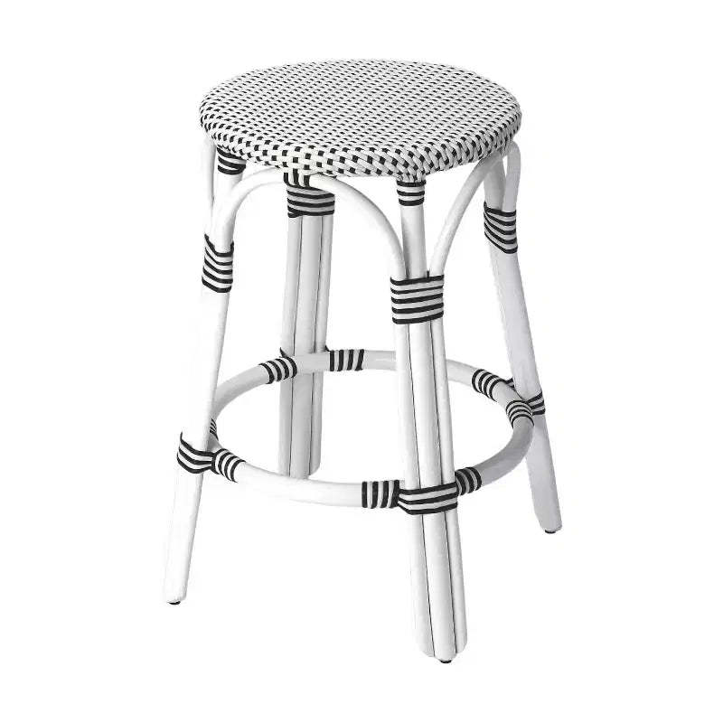 HomeRoots 24 Black and White Rattan Backless Counter Height Bar Chair
