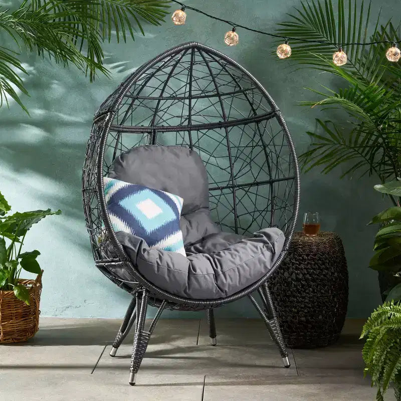 GDFStudio Tovah Indoor/Outdoor Wicker Egg Chair with Cushion