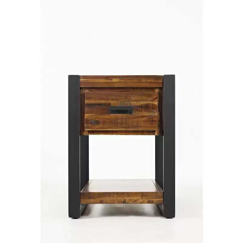 Jofran,Loftworks Modern Industrial Distressed Acacia Side Table with Drawer- Brown Color