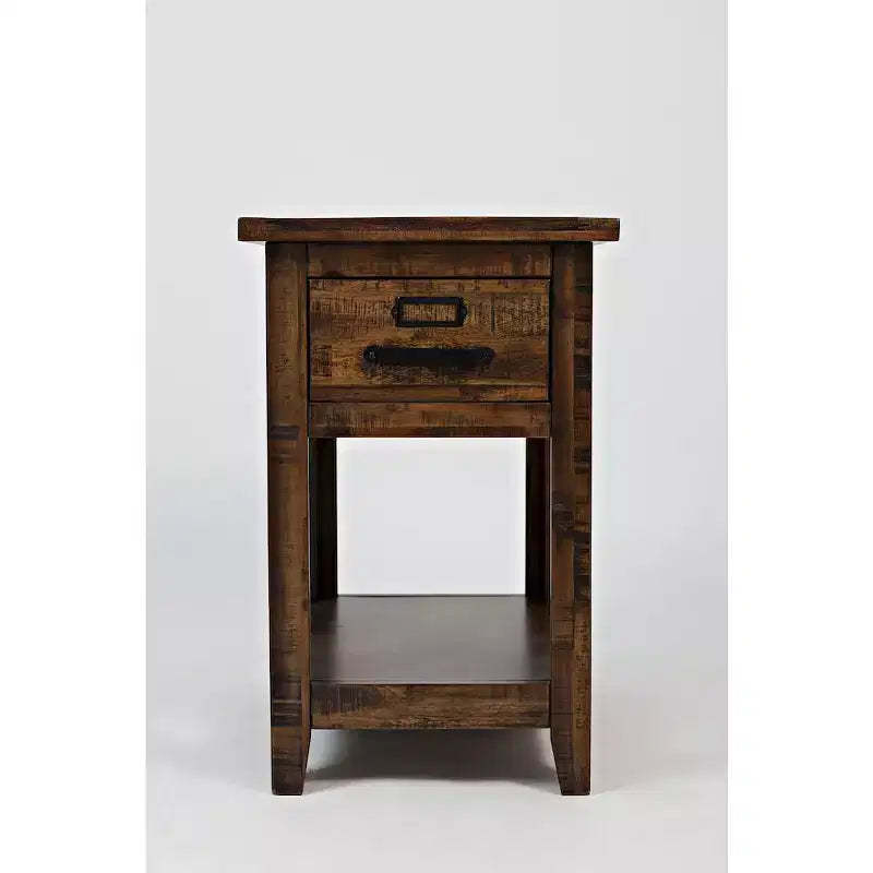 Jofran,Cannon Valley Distressed Industrial One Drawer Side Table- Gray Color