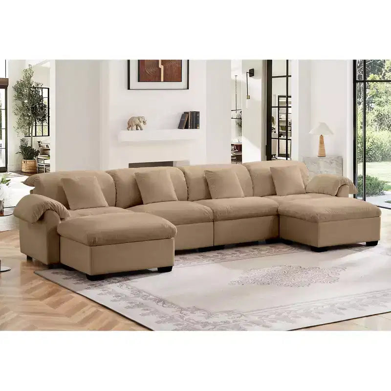 Massive U-Shaped Sectional Sofa, Cloud-Soft Couch with Storage Seats & Ottomans, 4-Seater Deep Seating Modular U Couch