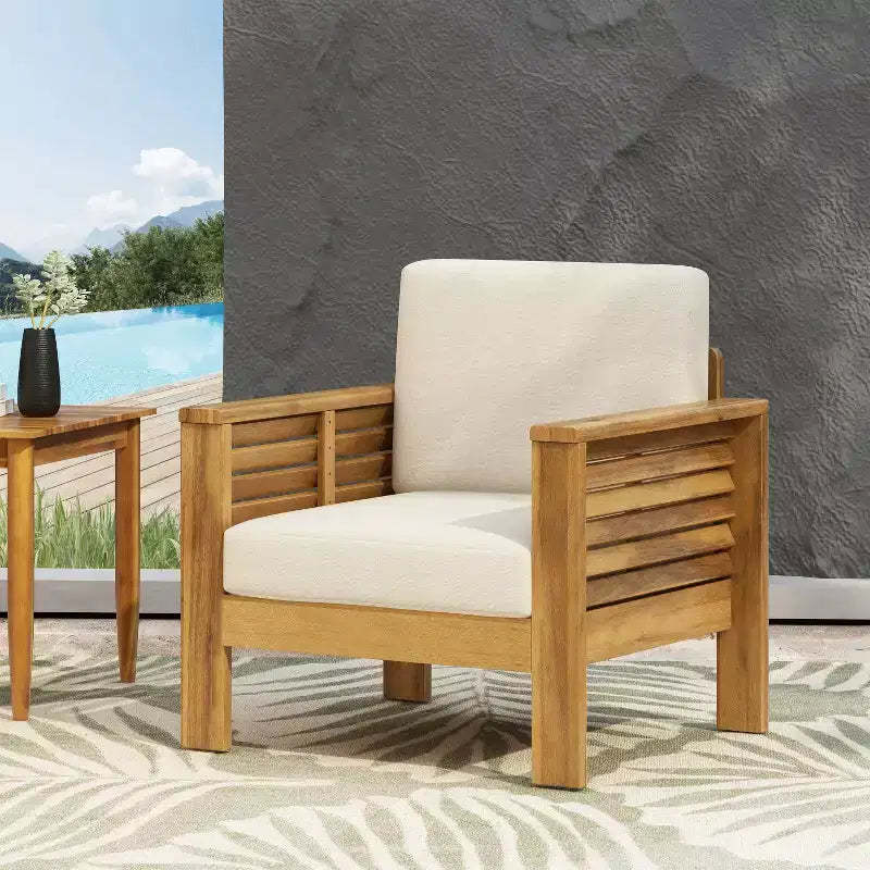 GDFStudio Rabun Outdoor Acacia Wood Club Chairs with Cushions