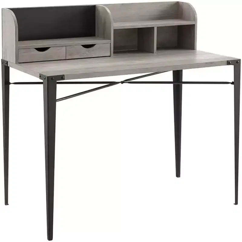 Walker Edison Furniture Company Industrial Secretary Desk with Hutch, Grey Wash, 42in