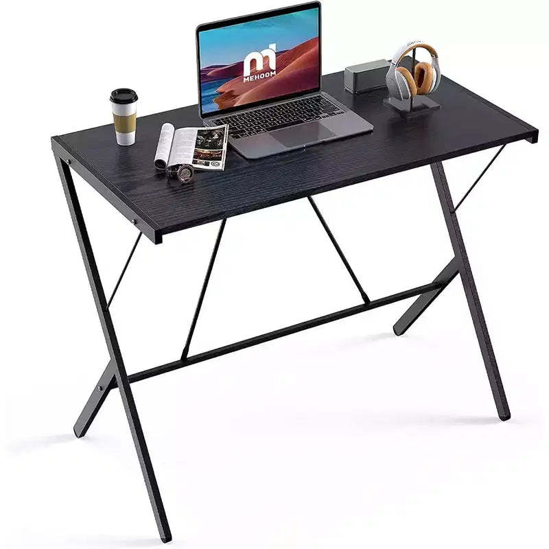 Mehoom Modern Metal Study Desk for Home Office, Table, Black, 35.4in