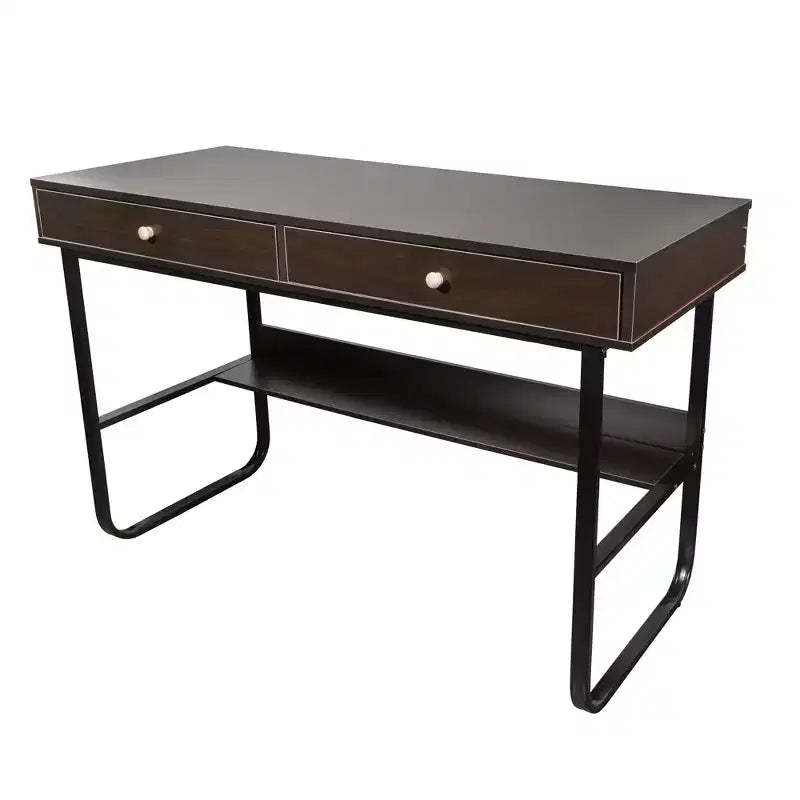 Interior Elements Simple Wooden Writing Computer Study Desk with Drawers for Home Office, Brown, 47