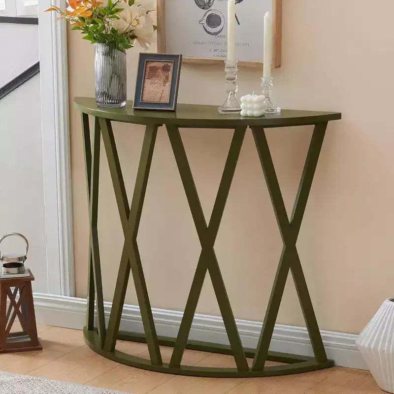 Kings Brand Furniture Vienna Side End Table Half-Moon or Round with X-Motif Design, Modern Accent for Living Room or Bedroom